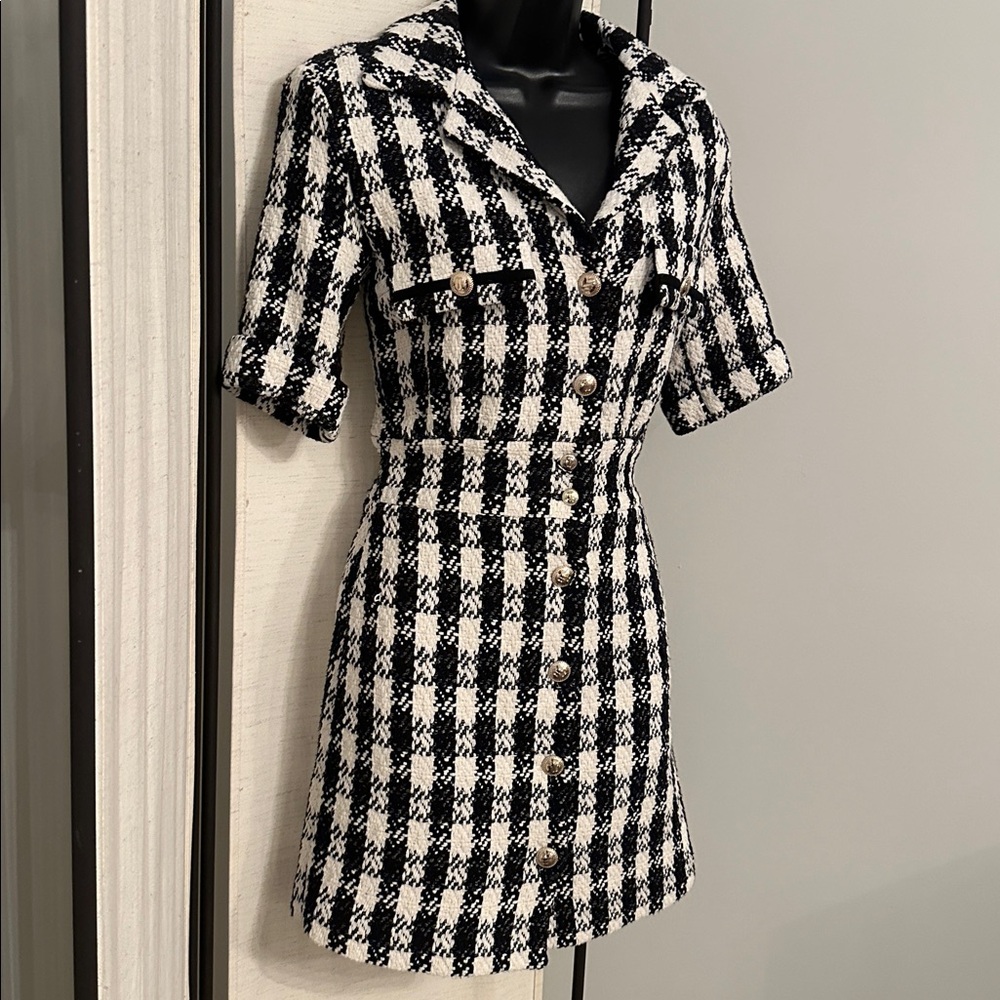 Maje Black and White Check Tweed Mini Dress - Picture 12 of 15